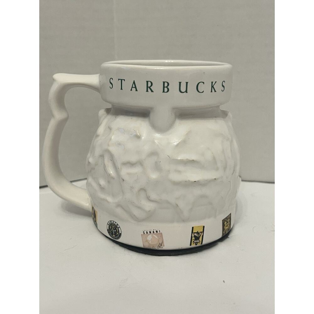 VTG STARBUCKS World Globe Ceramic Travel Mug w LID Coffee Cup 16oz Large Handle